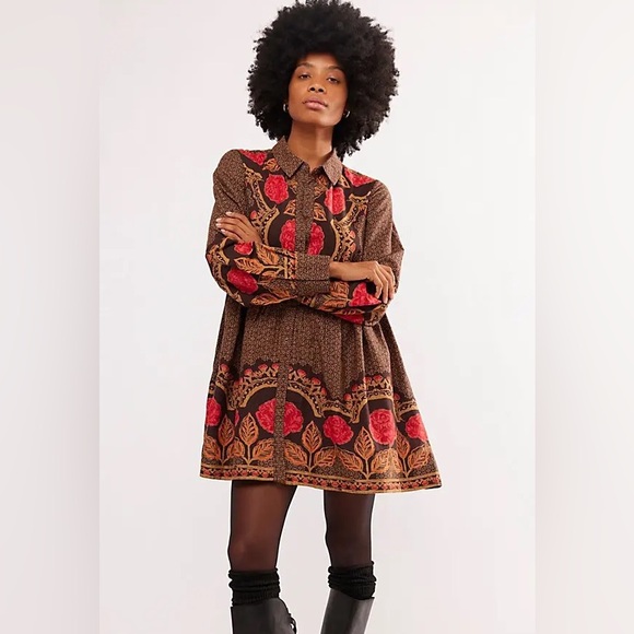Free People Dresses & Skirts - Free People Smell The Roses Mini Dress In Dark Coffee
